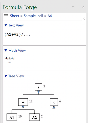 Collapsed view of a formula