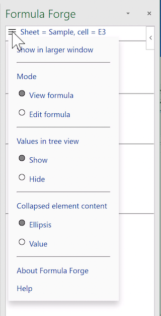 The Formula Forge menu
